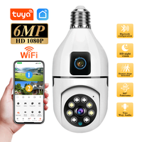 Tuya 6MP HD PTZ WiFi Seguridad Dual Lens Screen E27 Bulb Camera Color Night Vision Security Video Surveillance 360° Rotation Cam