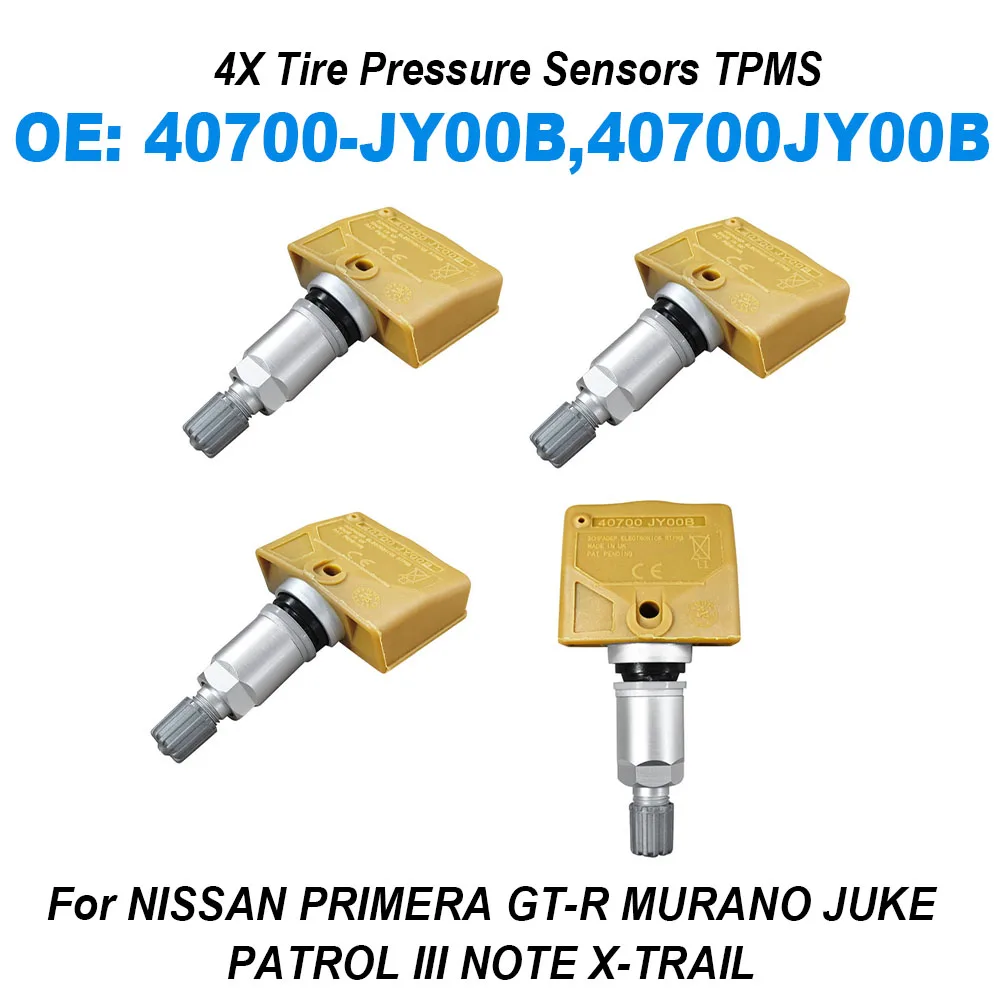 

NEW 4PCS Tire Pressure Monitor Sensor 40700JY00B 40700-JY00B TPMS 433MHZ For NISSAN PRIMERA JUKE X-TRAIL PULSAR Hatchback
