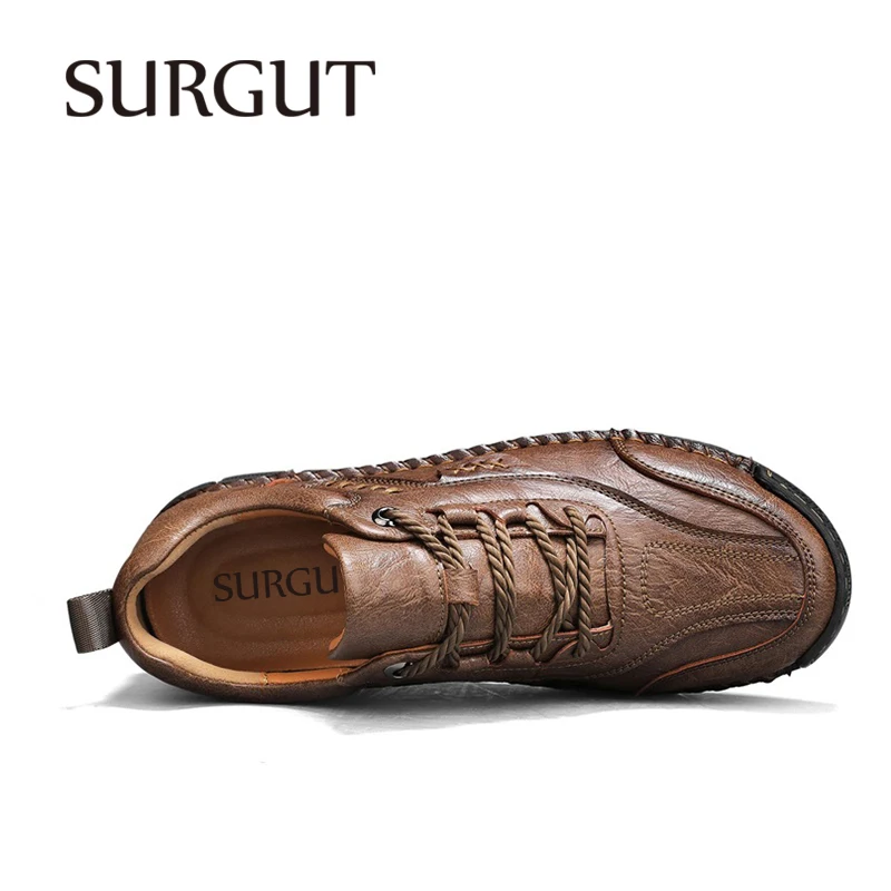 ​SURGUT Autumn Spring Men's Casual Shoes Soft Flexible Leather Vintage Distressed Texture Street Fashion Plus Size 38-48