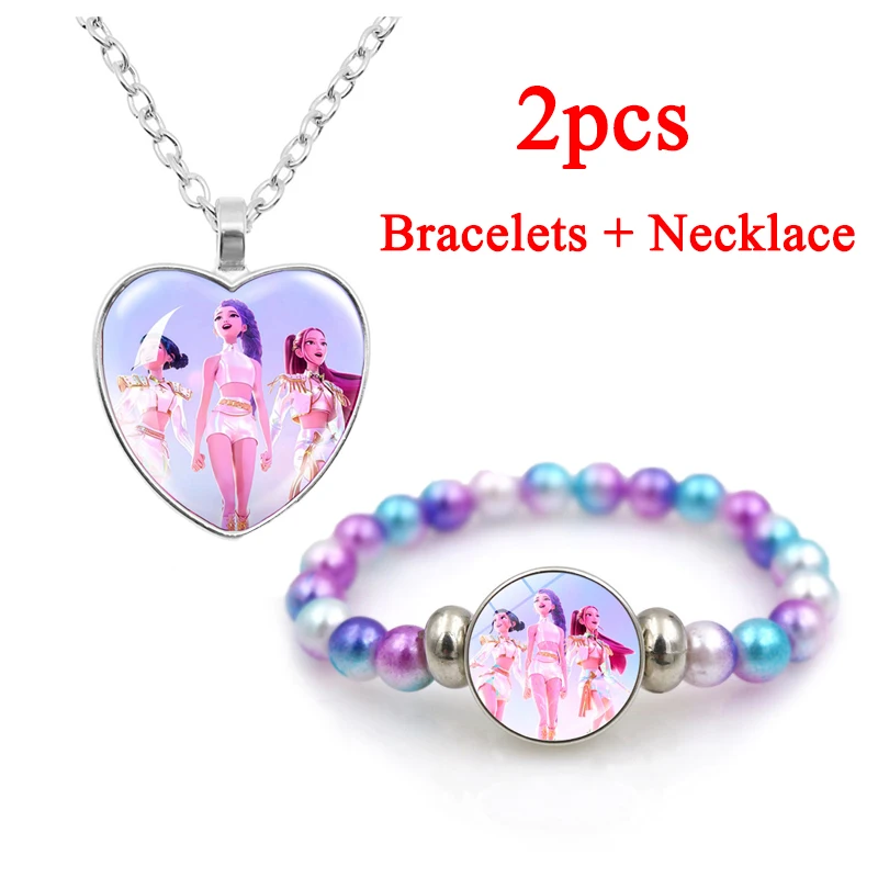 

Anime Kpop Demon Hunters Heart Pendant Necklace for Girls Fashion Metal Chain Women Charms Accessory Gift