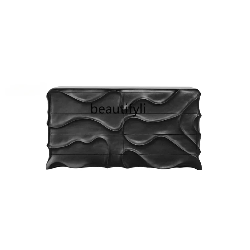 

ASilent Style Solid Wood Chest of Six Drawers Black Wall Storage Cabinet Minimalism Art High-End Living Room Entrance Cabinet