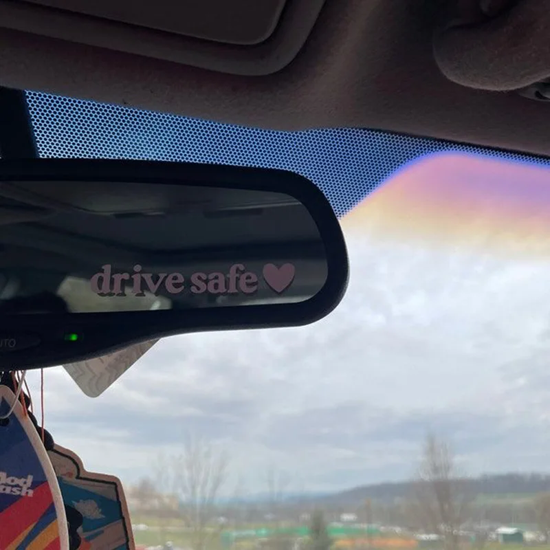 Car Mirror Sticker Drive Safe Text Design Reflective Car Sticker English Heart Safe Rearview Mirror Creative PVC Vinyl Decals