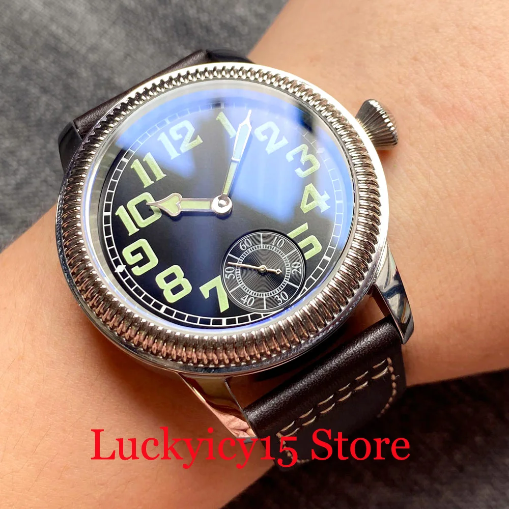 44MM Sterile Luminous 17 Jewels 6498 Hand Winding Movement Men's Wristwatch Stainless Steel Watch Case