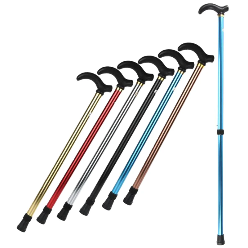 1PC 75-90cm Aluminum Alloy Adjustable Walking Stick 2 Section Stable Anti-Skid Crutch Old Man Hiking Cane Height