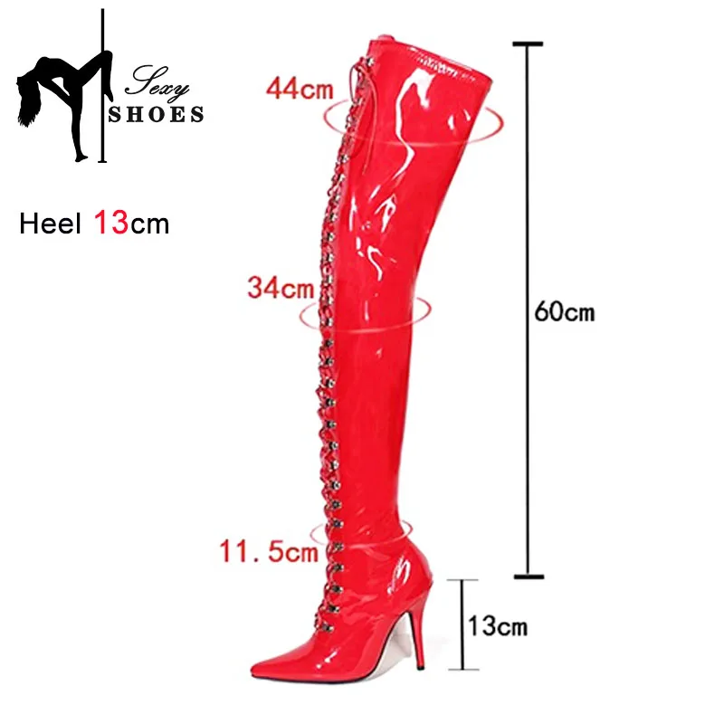 Over The Knee Boots Women High Heels Autumn Winter Sexy Pointed Toe Shoes Nightclub Queen Big Size 45 Side Zip Thigh Heels Boots