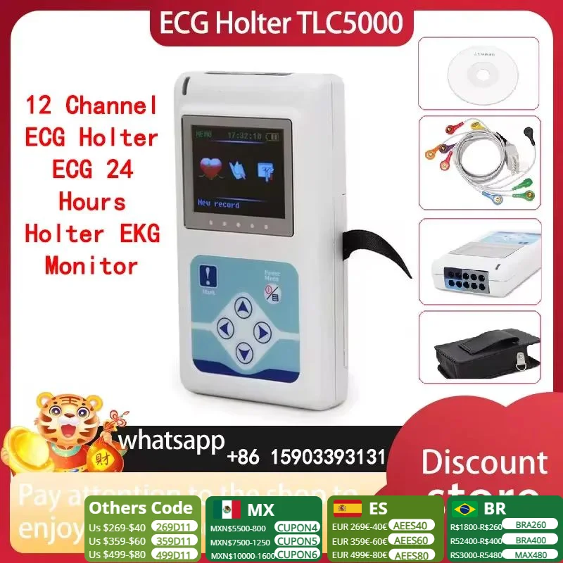 CONTEC TLC5000 12 Channel ECG Holter ECG 24 Hours Holter EKG Monitor Software TLC5000 CONTEC