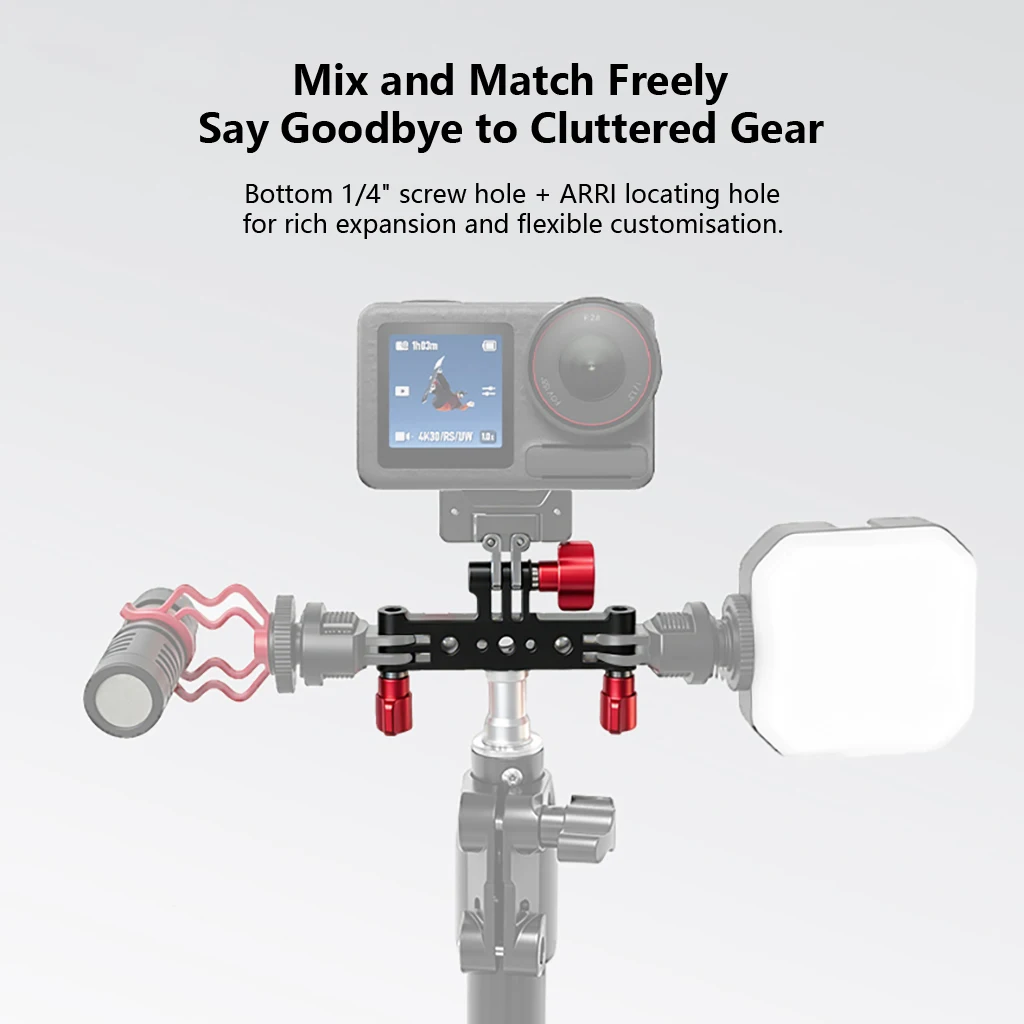 3-in-1 Action-Kamera-Erweiterungshalterung mit 1/4-Zoll- und Arri-Löchern für GoPro10 LED-Licht, Monitorständer, Vlog-Livestreaming-Stange – Detail 3