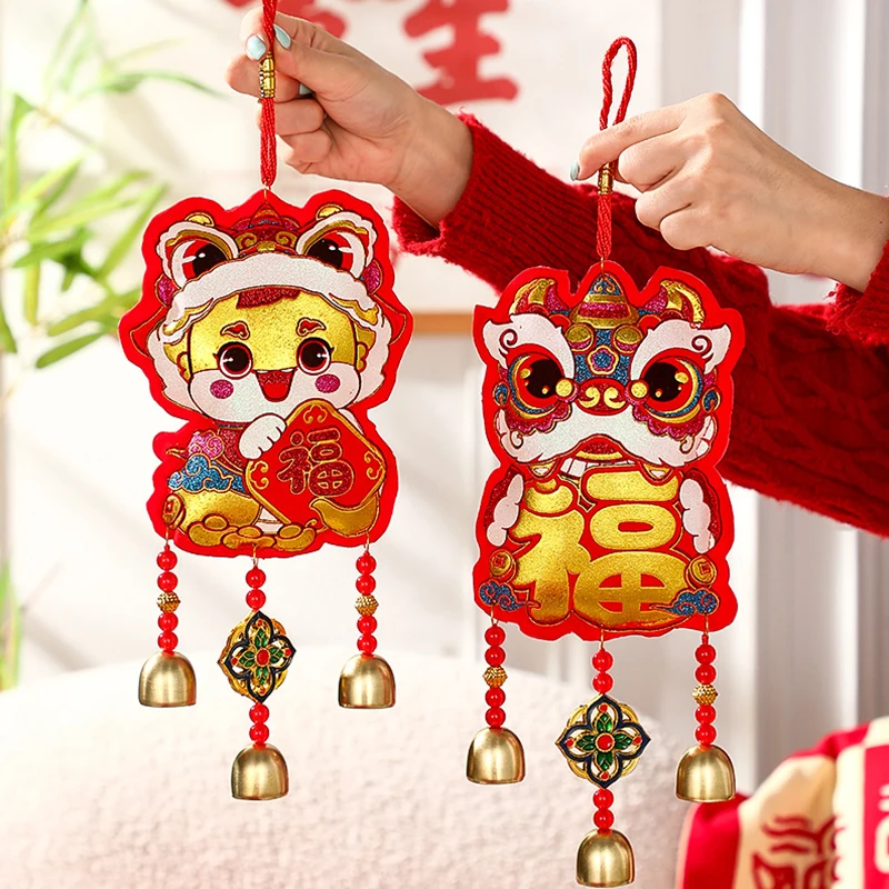 2025 Spring Festival Pendant Chinese New Year Plush Lion Awakening Bell Hanging Ornaments Snake Year Lanterns Home Decoration