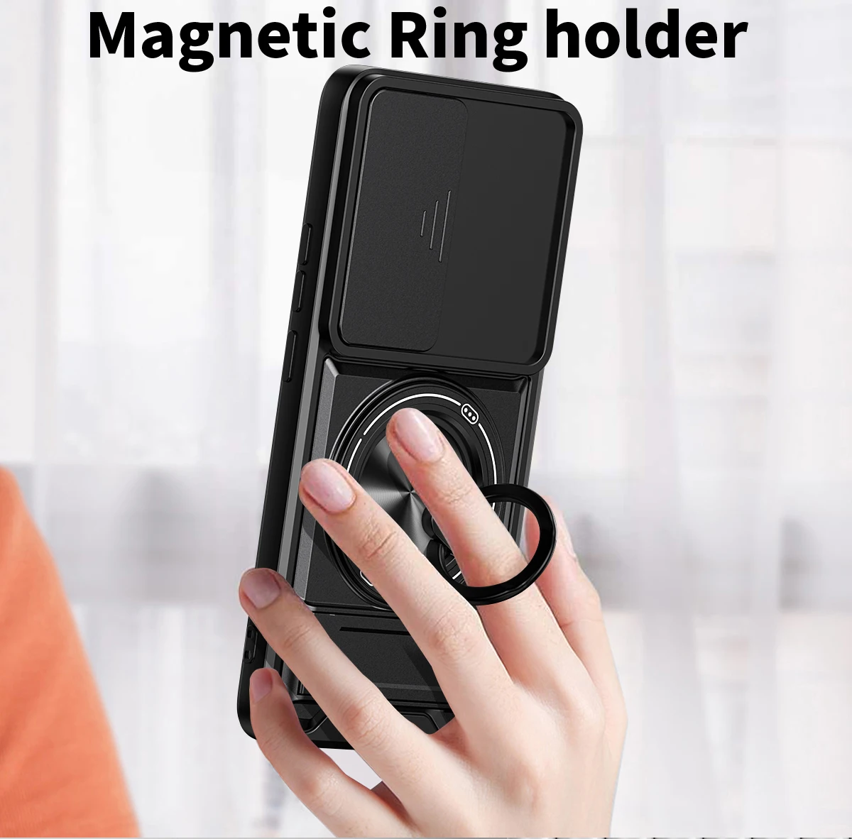 Etui na telefon OPPO Realme 14X 15X C71 C85 C65 C75 V60 RENO 12 PRO z przesuwaną osłoną aparatu, podwójnym uchwytem i magnetycznym pierścieniem ochronnym — zdjęcie produktu 6