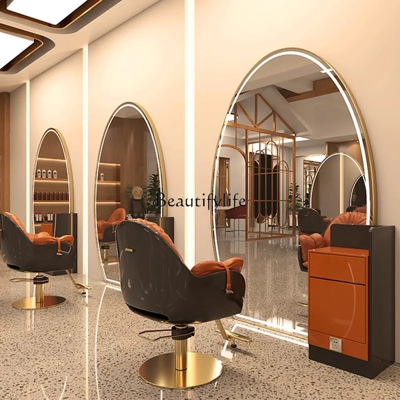 Barber Shop Mirror Cabinet Integrated Hair Salon Wall Hanging for Hair Salon Led Dressing Table