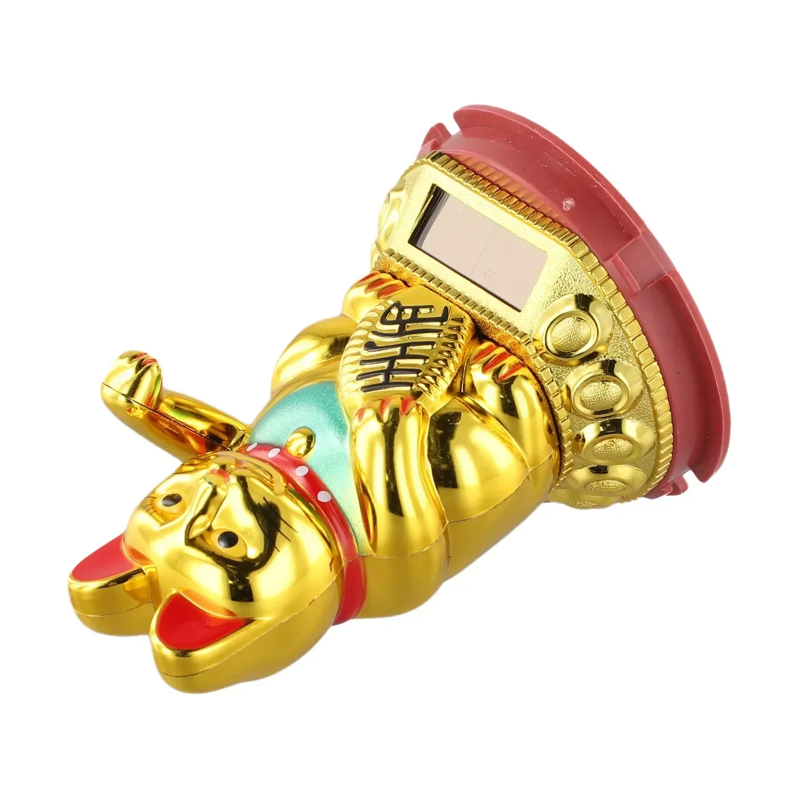 Whimsical Solar Waving Lucky Cat Ornament, White and Gold, Adds a Touch of Elegance to Coffee Shops and Hotels