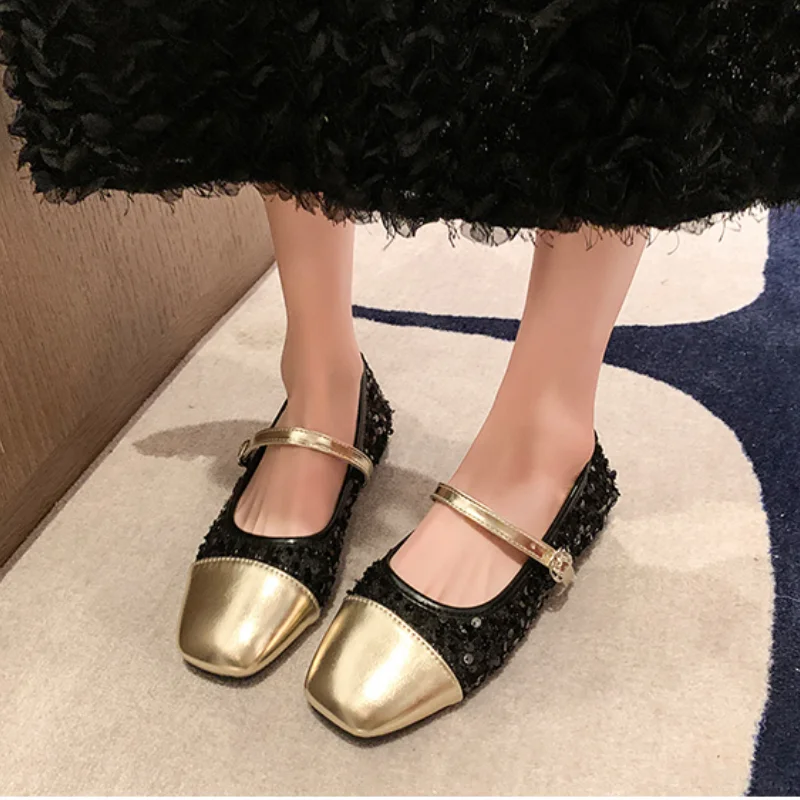 2024 European American Fashion Elegant Women's Beans Shoes Square Head Shallow Beans Ballet Flat Shoes Women Work Nurse Shoes