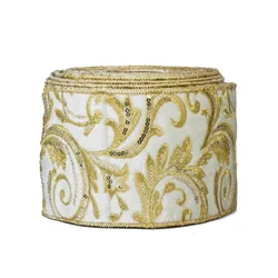 1/5/10yards Geometric Flower Pattern Gold Thread Embroidery Wired Ribbon Jacquard Lace Webbing for Crafts Sewing Christmas Decor