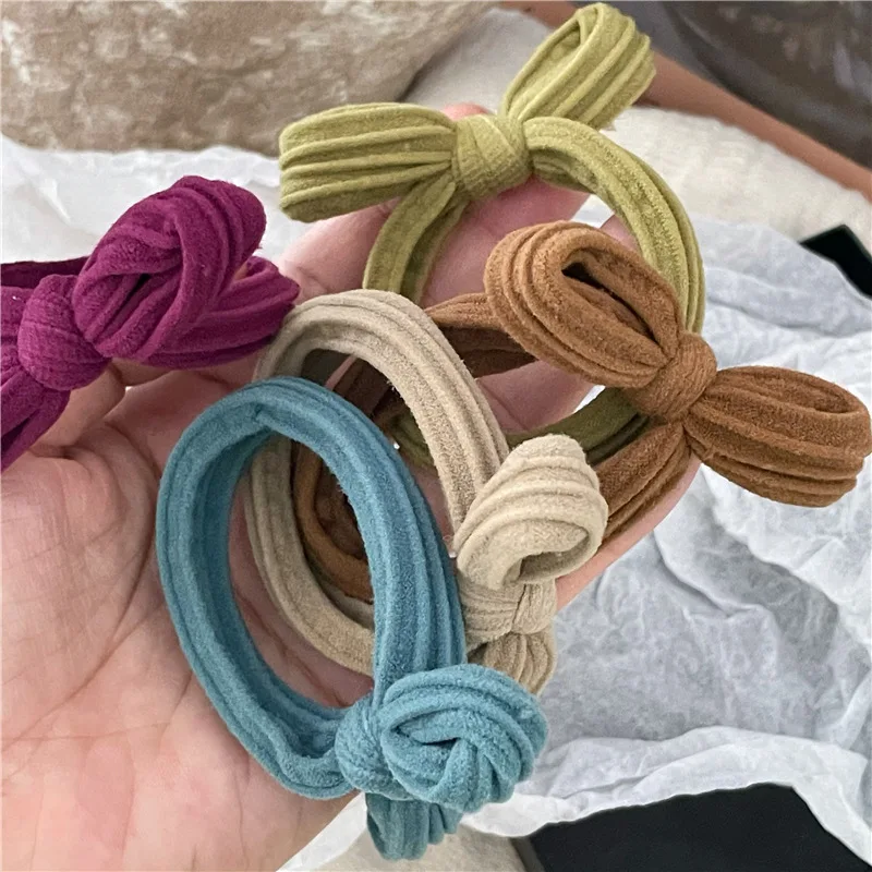 3pKorean Autumn Winter New Color Color Towel Ring Bowknot Hair Ring High Elasticity Ponytail Hair String Daily Basic Rubber Band