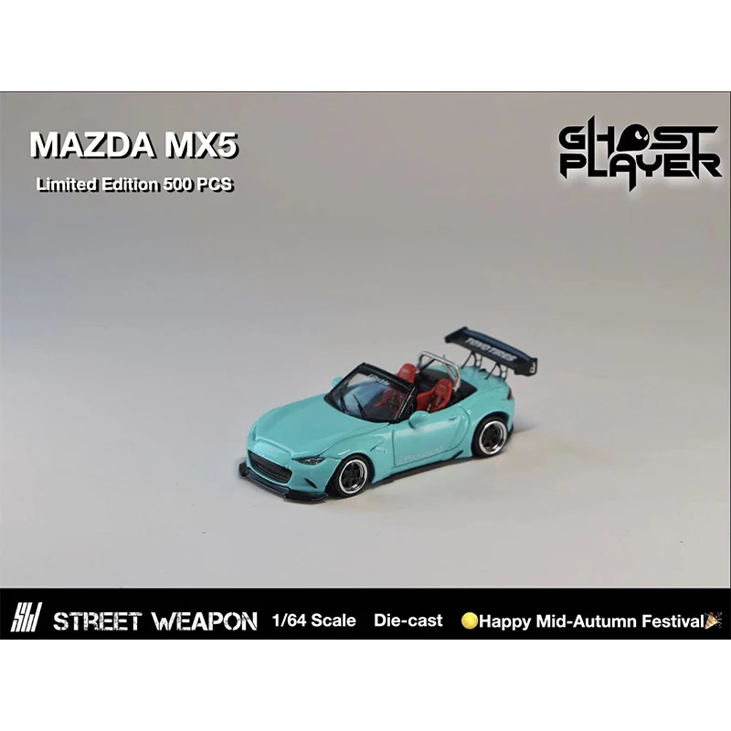 SW In Stock 1:64 Pandem MX5 Roadster Light Blue Alloy Diorama Car Model Collection Miniature Carros Toys Street Weapon