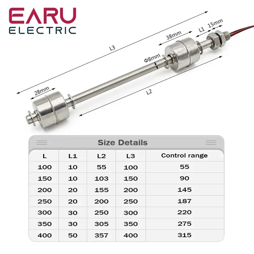 Aço inoxidável Float Interruptor Tanque, Sensor De Nível De Água Líquida, Duplo Bola Float Interruptor Tanque, Sensores De Fluxo De Piscina, Bomba