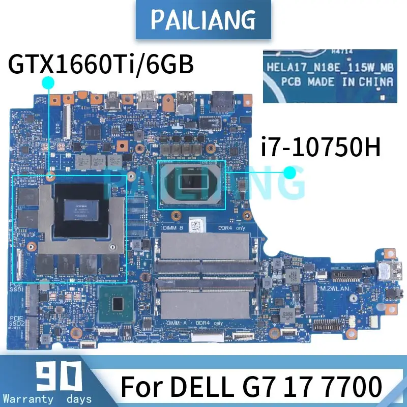 

For DELL G7 17 7700 Laptop Motherboard CN-0DK30V 0DK30V 0JKHF5 06YKK0 0M7GYR I5 I7 10th Notebook Mainboard HELA17 N18E 115W MB