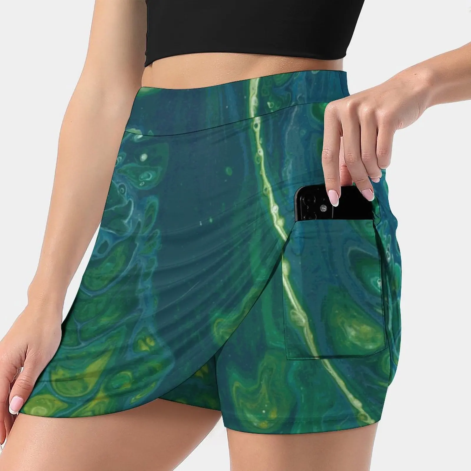 325 Seaweed Summer Women's shorts Skirt 2 In 1 Fitness Yoga Skirt Tennis Skirts Acrylic Acrylic Pouring Pour Fluid Art Abstract