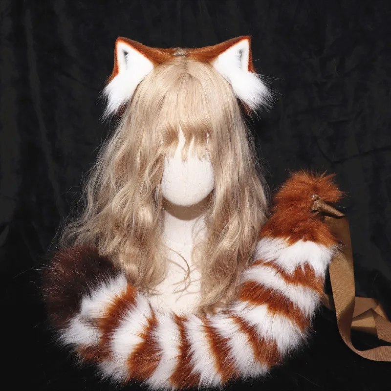 Hand-made Simulated Beast Animals Cosplay Small Bear Ears Hairhoop Tail For Halloween Christmas Game Party Cosplay Accessories
