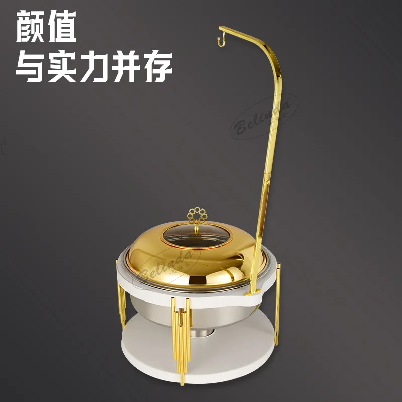 Cross-border golden round stainless steel buffet stove, hot pot luxury commercial large-capacity hotel restaurant alcohol stove