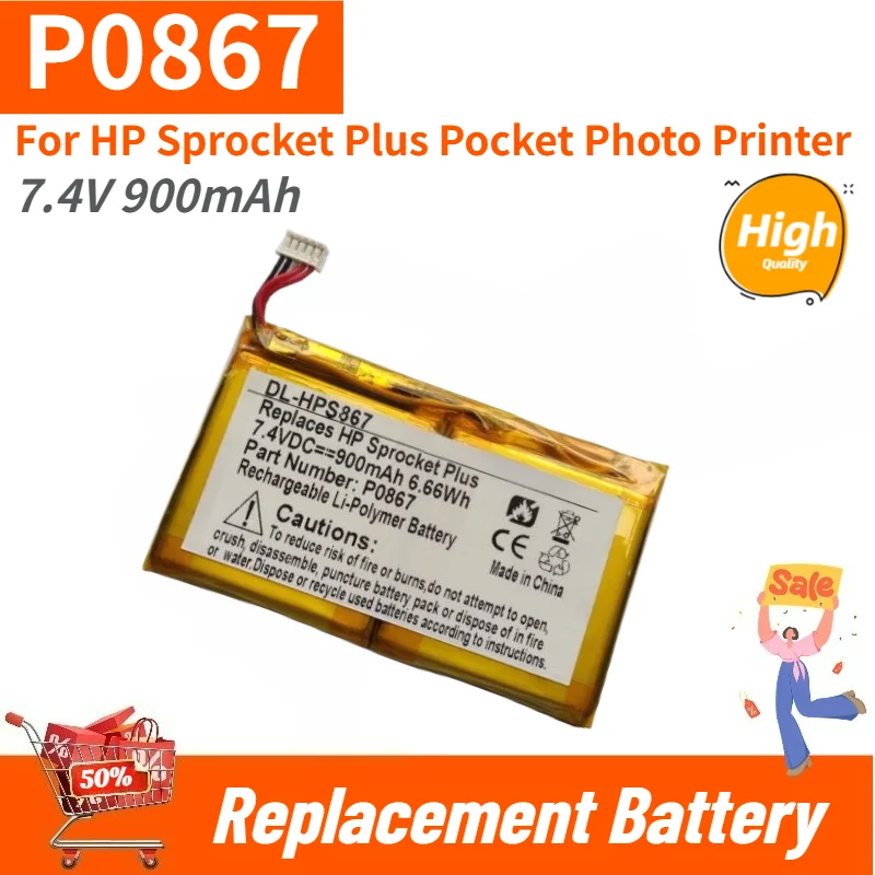 P0867 Battery 7.4V 900mAh for HP Sprocket Plus Pocket Photo Printer High Quality Replacement Battery