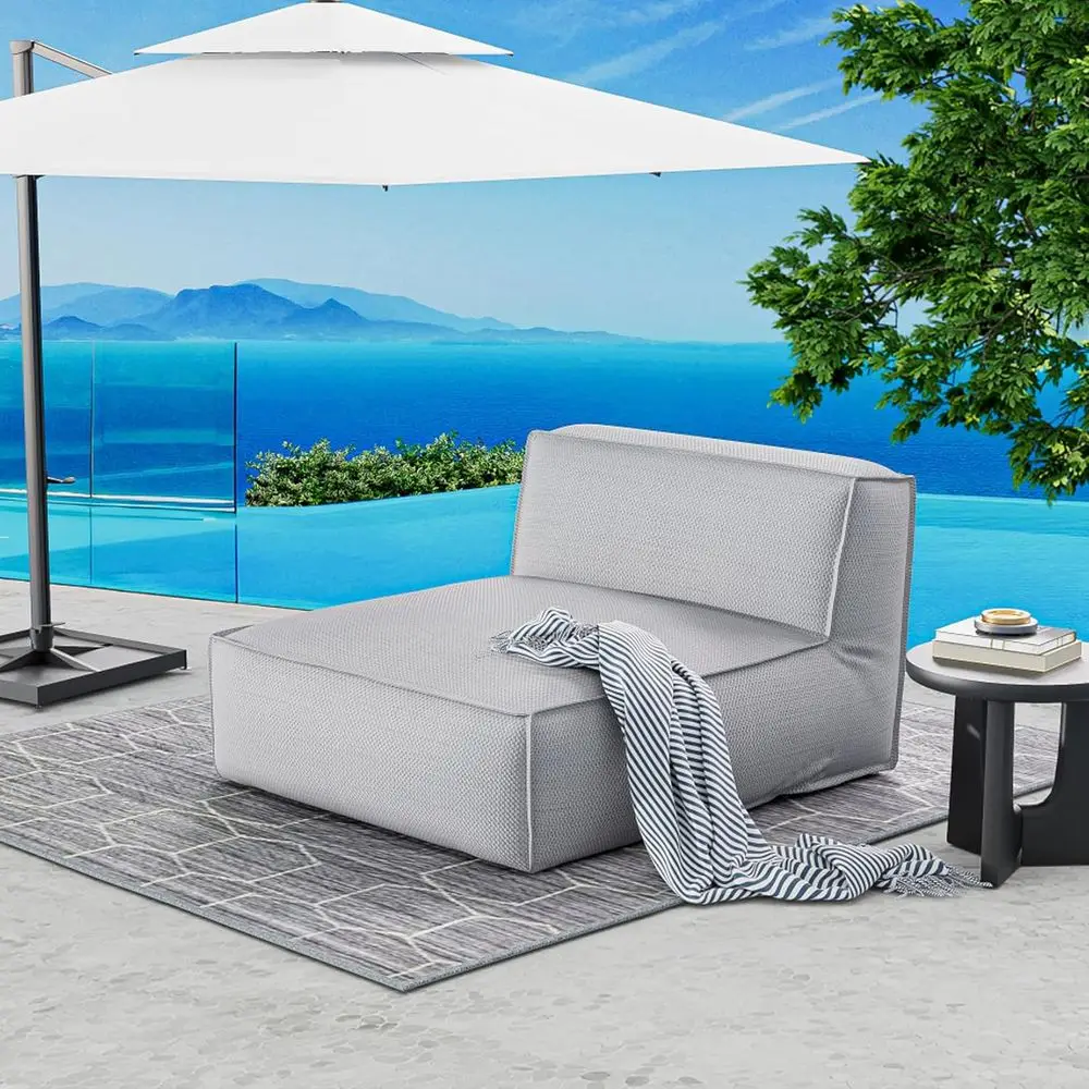 

Large Outdoor Bean Bag Loveseat, Adult Sofa Couch, Chaise Lounge Chair, Comfortable Sunbed for Patio and Pool - Light Gray, 57 L