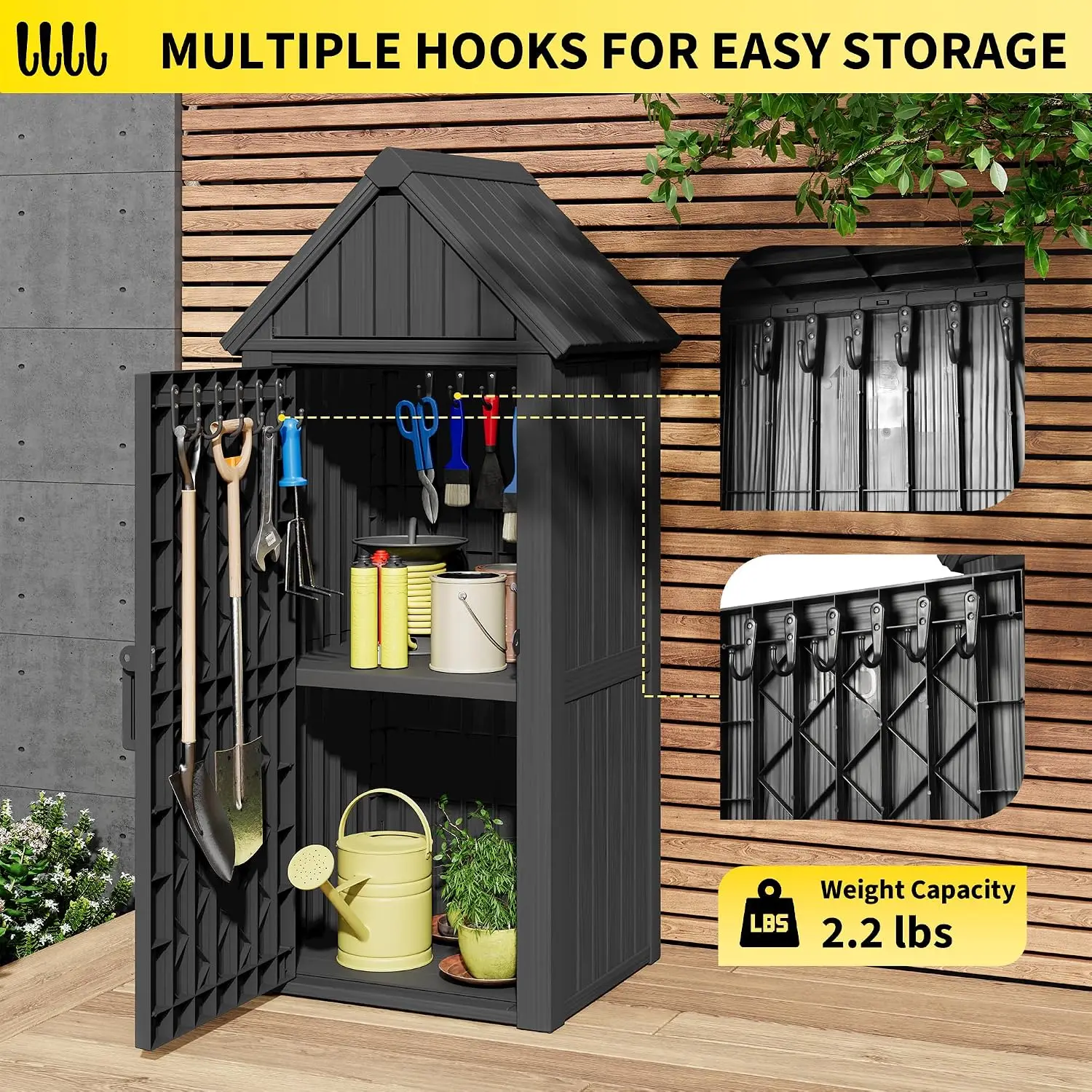 Outdoor Resin Storage Cabinet All-Weather Shed Removable Shelves Lock Ring Reinforced Floor Garden Patio Lawn, Customized
