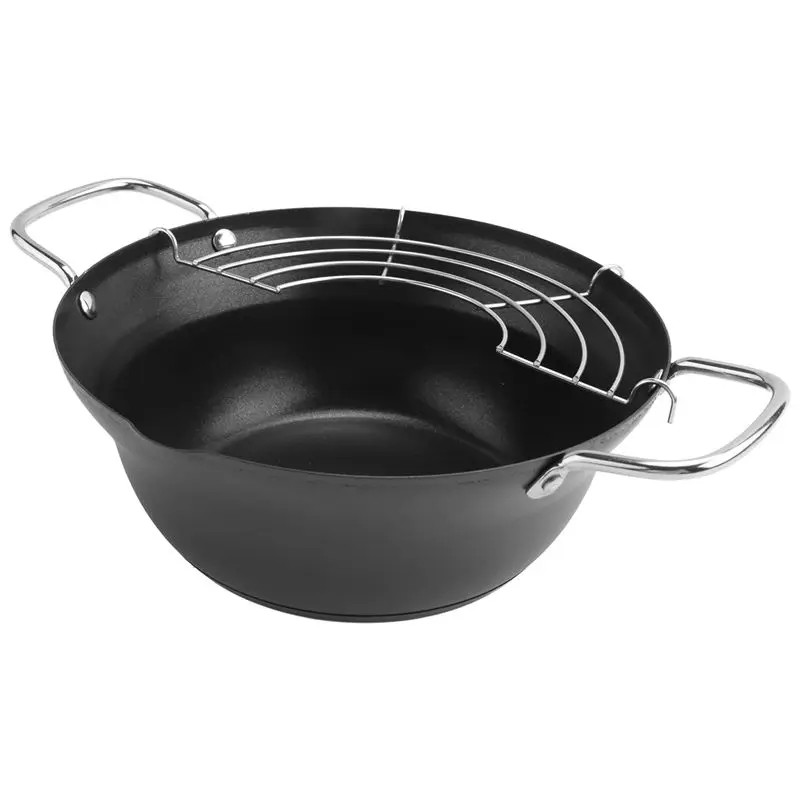B03C-Easy Pour Non Stick Coating Tempura Fryer Pot With Oil Drip Drainer Rack Japanese-Style Mini Deep Fry Pan