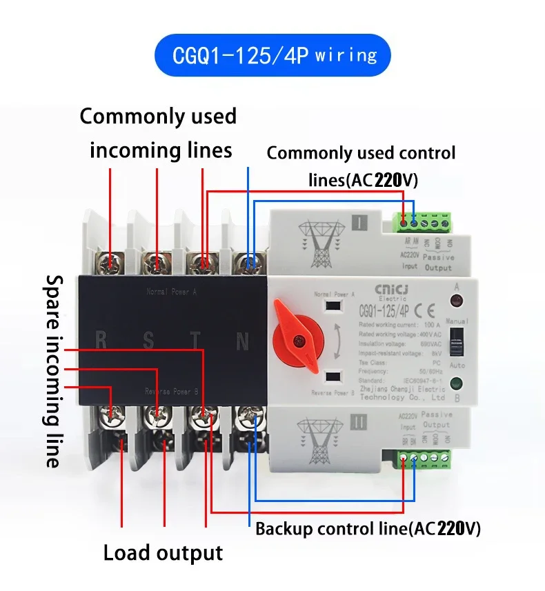 AC220V switch uninterruptible ATS dual power automatic transfer switch 2P/3P/4P 100A 50/60Hz