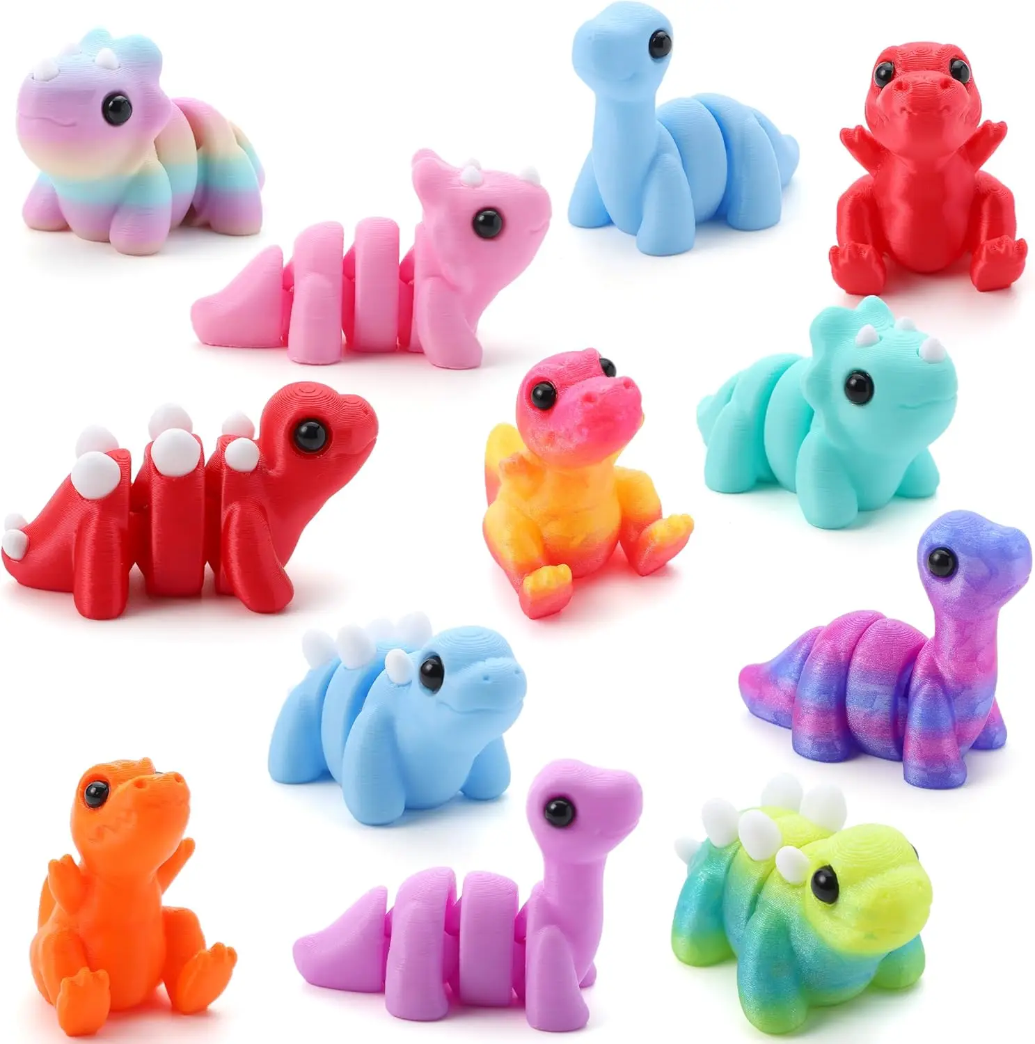 

12 Pcs 3D Printed Dinosaur Animals Set, Mini Articulated Flexible Figurines Fidget Toys for Party Favors Birthday Gifts Desk Pets