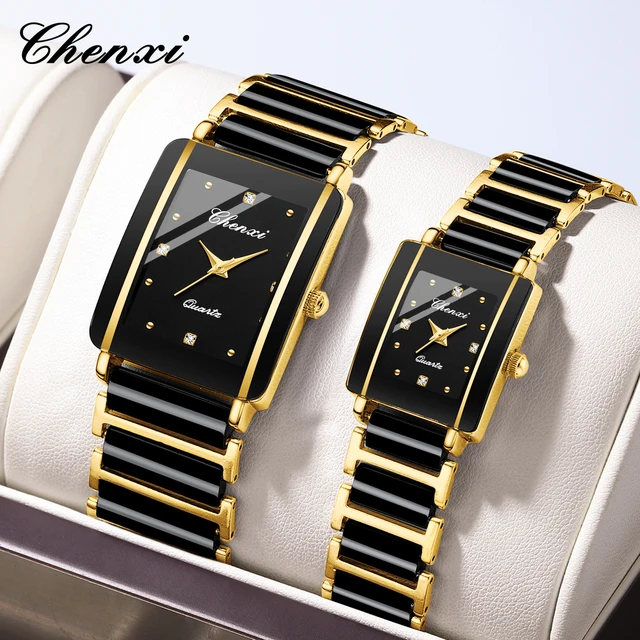 CHENXI 104A wodoodporny top marka luksusowe zegarki dla par zegarek dla kobiet mężczyzn z paskiem z imitacją ceramiki relojes para damas