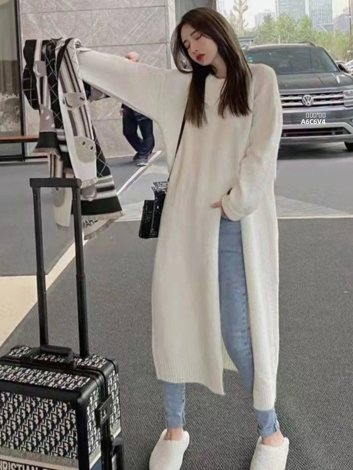 

Knee-Length Slit Knitted Dr Unique Design Long Base Layer Woolen Sweater Midi Dr Commute Sle Regular Sve Length