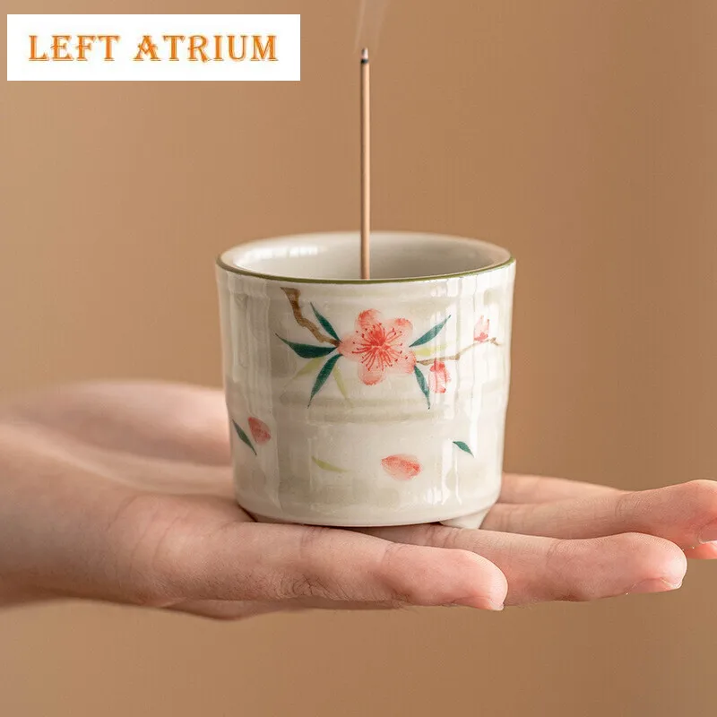 

Pure Hand-painted Peach Blossom Incense Burner Indoor Three Legged Aromatherapy Furnace Sticks Thread Censer Bases Ornaments