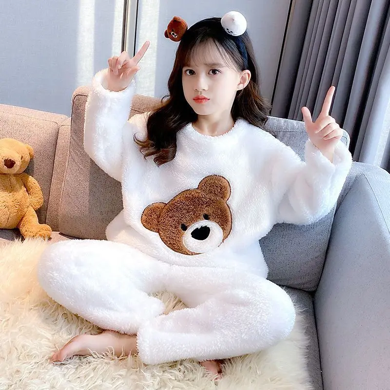 

Утолщенные фланелевые пижамы для девочек, осенне-зимний милый комплект домашней одежды для малышей