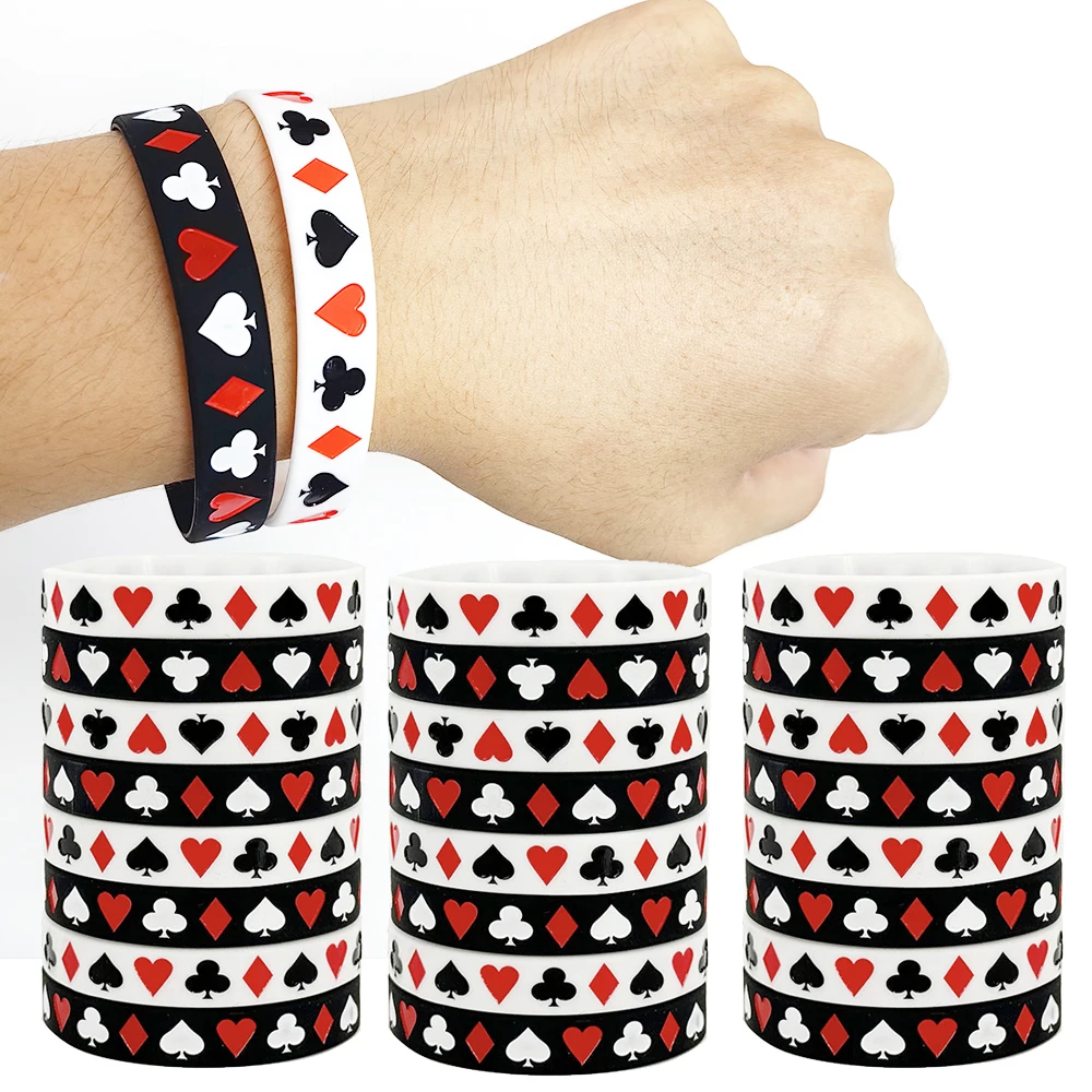 6pcs  Casino Poker Theme Birthday Black Jack Ace Spades Wristbands Silicone Bracelets Las Vegas Party Favor Casino Night Party