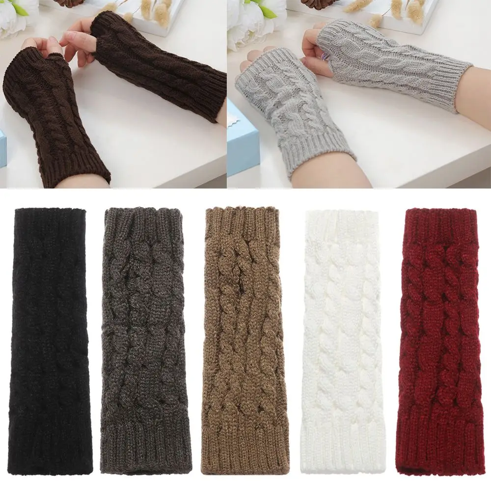 Winter Arm Warmers Fingerless Gloves Thick Warm Twist Button Mitten Elastic Fingerless Mittens
