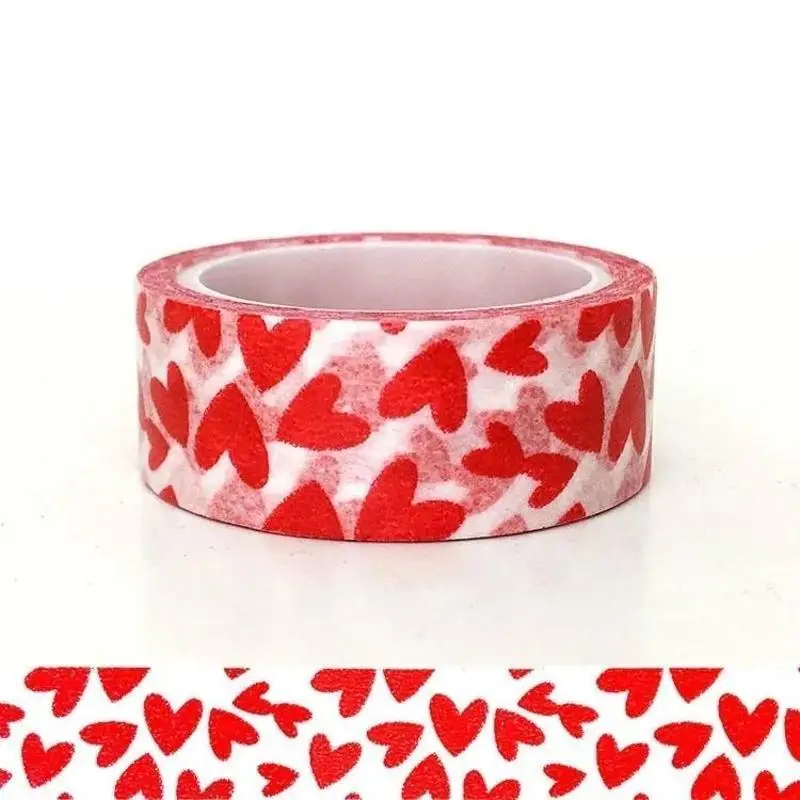 1 Rolls Red Love Pattern Tape DIY Decor Paper Craft Tape Adhesive Tape For Valentine's Day (Red Love Heart) Pretty Paper Tape