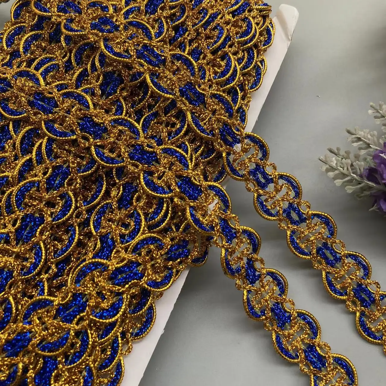 2 Meters  Blue Sequin Gold Lace Trims Big Wide Sewing Hat Curtain Dress Accessory Diy Handmake Craft Wedding Fabric Decoration