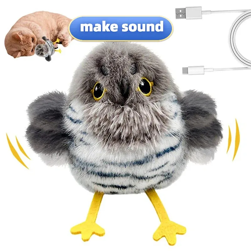 

2026 Interactive Flapping Bird Cat Toy Realistic Flying Chirping Bird Rechargeable Touch Activated Toy for Indoor Cats Kicker
