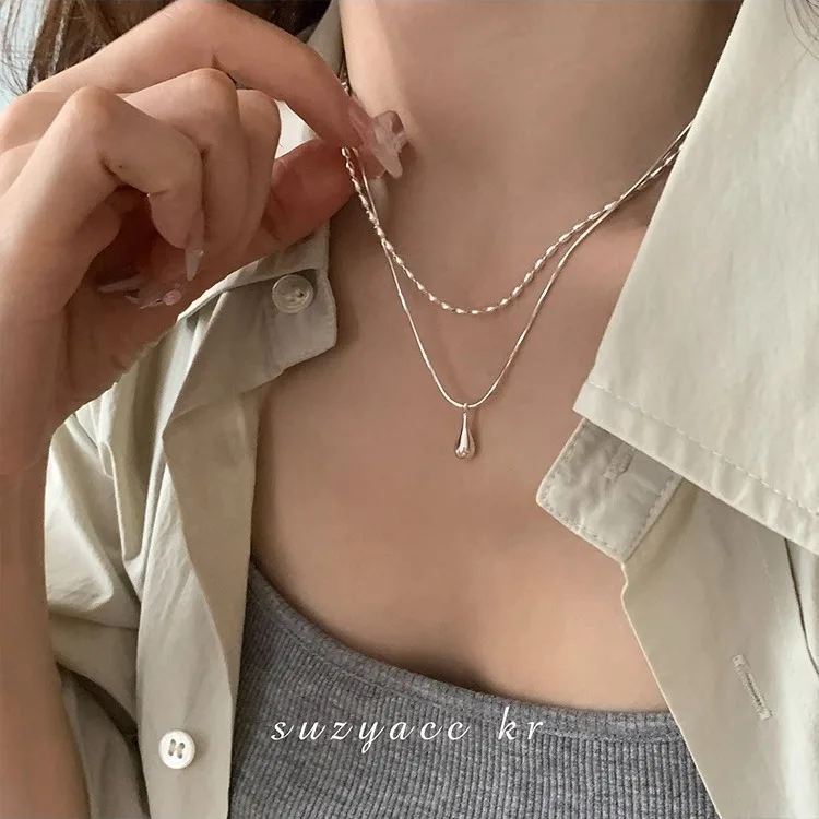 

Metal-plated minimalist double-layer necklace cute new popular ins master water drop anti-allergic pendant collarbone chain