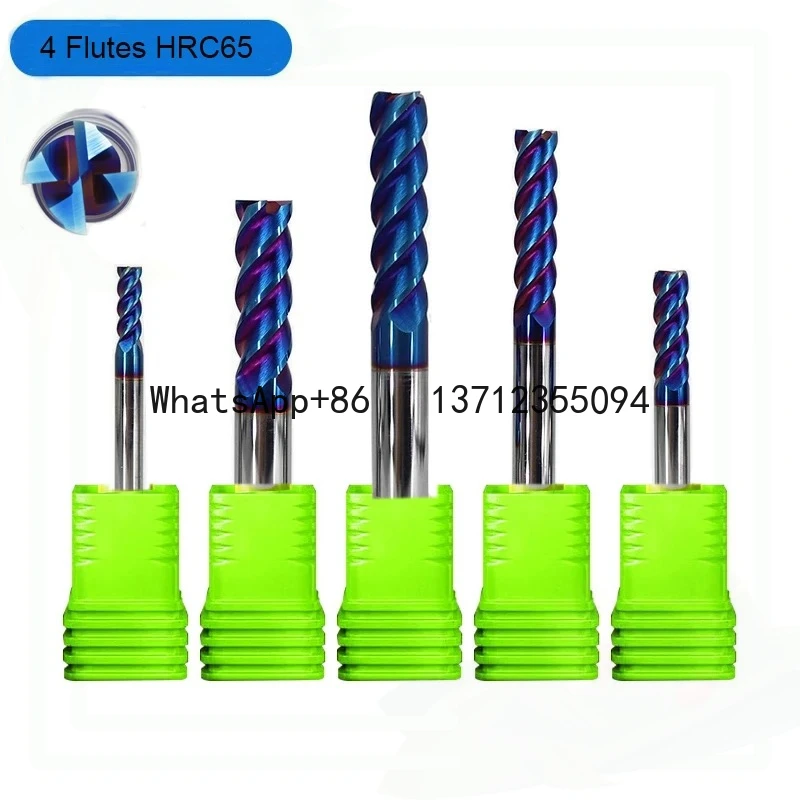

4-флейтовая квадратная фреза HRC65, синяя нано-вольфрамовая сталь, фреза для углеродистой стали, легированной стали, нержавеющей закаленной
