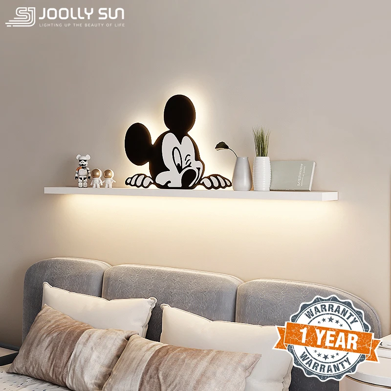 JoollySun LED Wall Light Bedside Lamp Art Cartoon Lighting for Boys Girls Bedroom Decor Indoor Ambient Night Light with Shelf