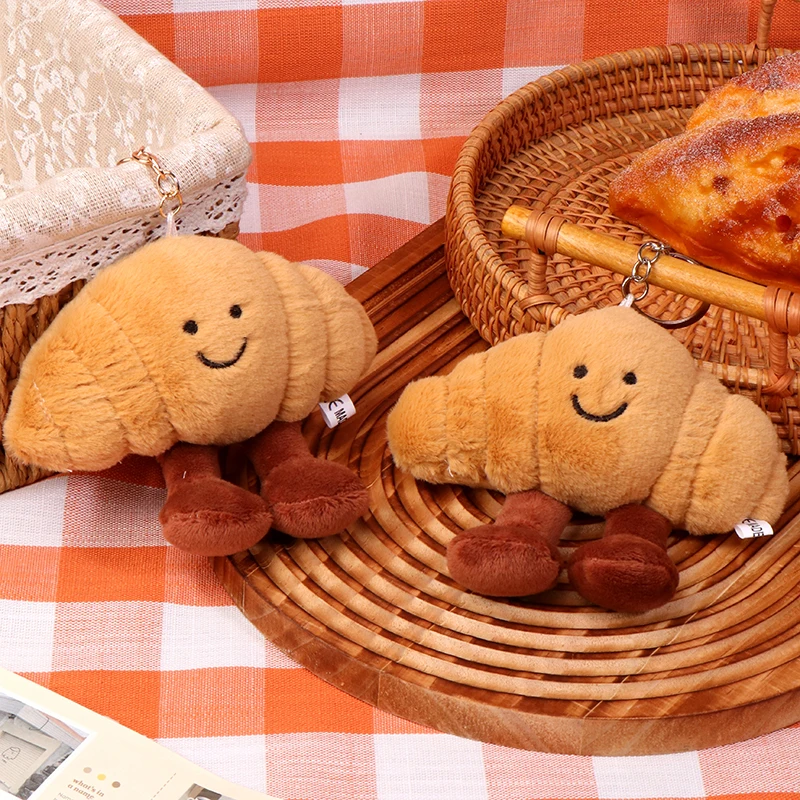 Croissant Plush Toy Keychain Cartoon Food Soft Stuffed Doll Pendant Car Key Ring Backpack Bag Decor Kid Gift