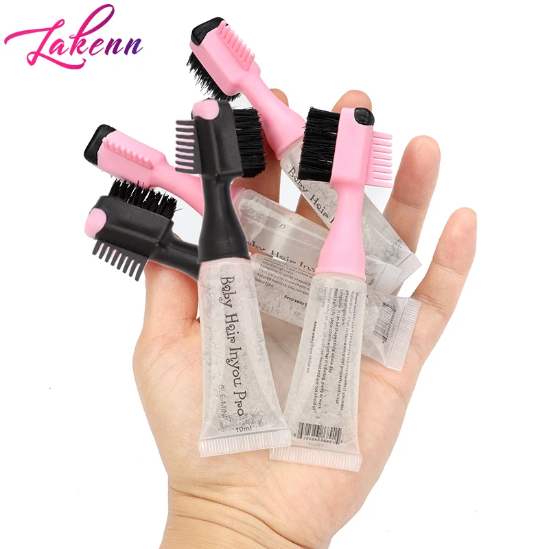 Edge Control Brush Comb Hair Gel For Baby Hair 10ML Edges Control Long-Lasting Hair Styling Gel With 20ML Refill 2Pcs Wholesale