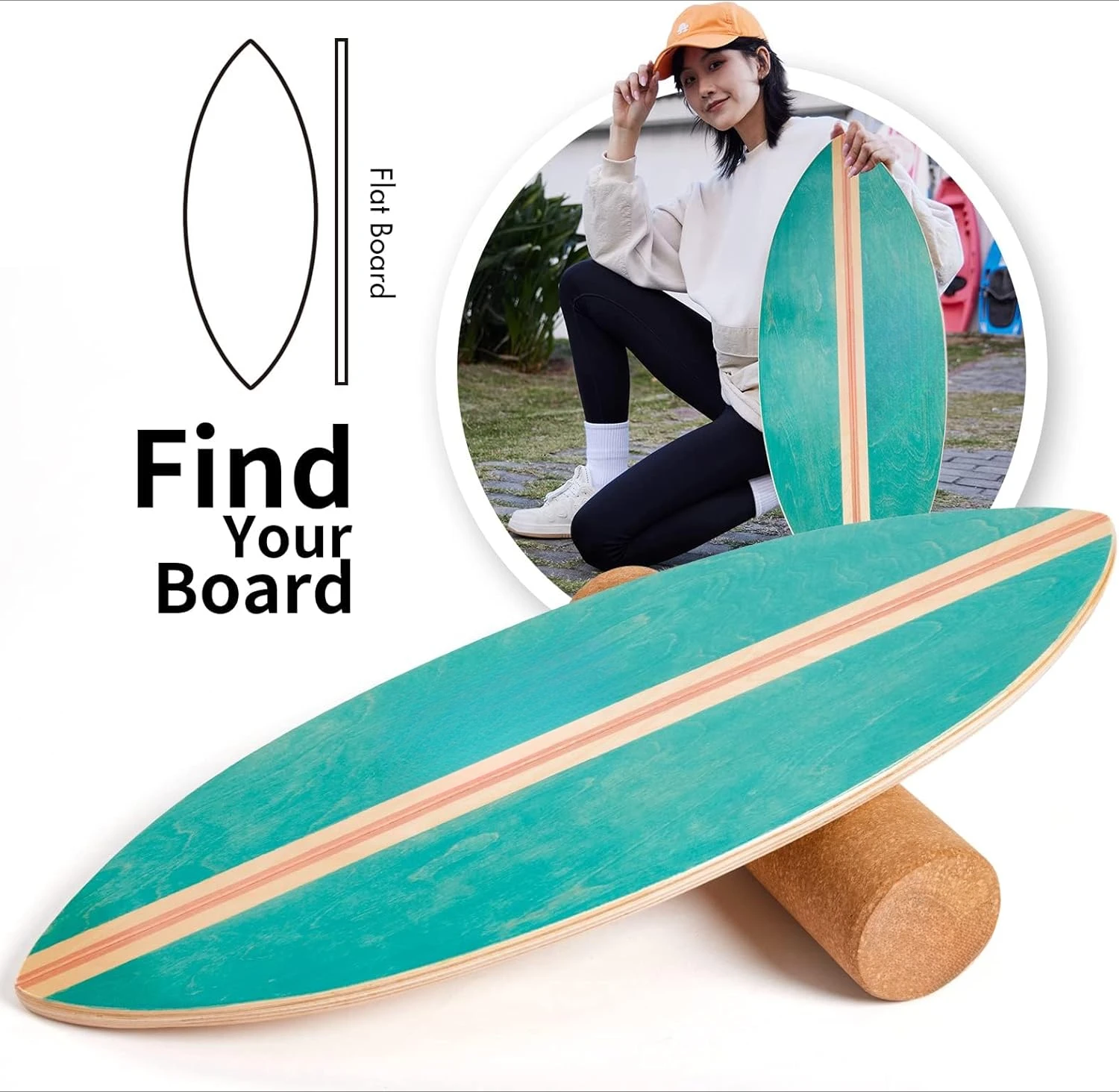 Surf Balance Board Trainer with Roller Wooden Exercise Balancing Stability Trainer - Non Slip Surface