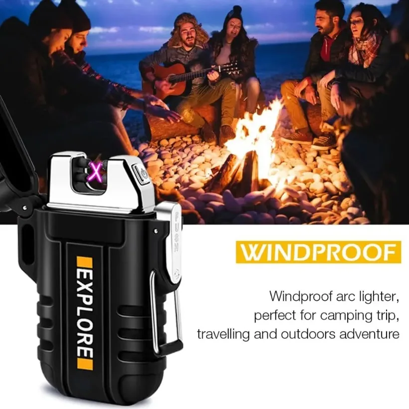 

Waterproof Windproof Electric Lighter, Dual Arc USB Rechargeable Flameless Plasma Lighter, Camping Gear Gifts for Men & Husband