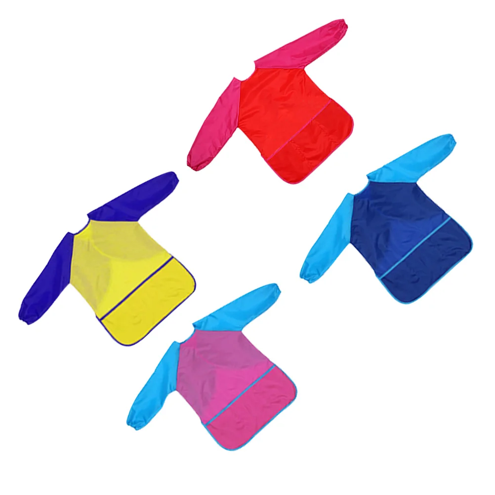 

4 pcs Kids Art Smock Cartoon Waterproof Aprons Long Sleeves Reusable Protective Painting Cooking Smocks Easy Clean