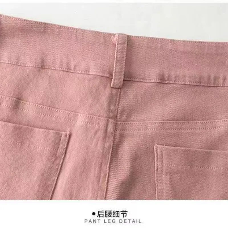 Calção de cintura alta monocromático feminino, bolsos de botão, casual para trabalho, perna reta, perna larga, calça média, solta, verão