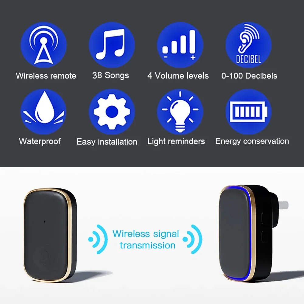 CARPBABA C836 Wireless Doorbell Home bell  gate bell 150M Long Wireless Distance 38 Songs Home Welcome Chimes ringtone Colorful