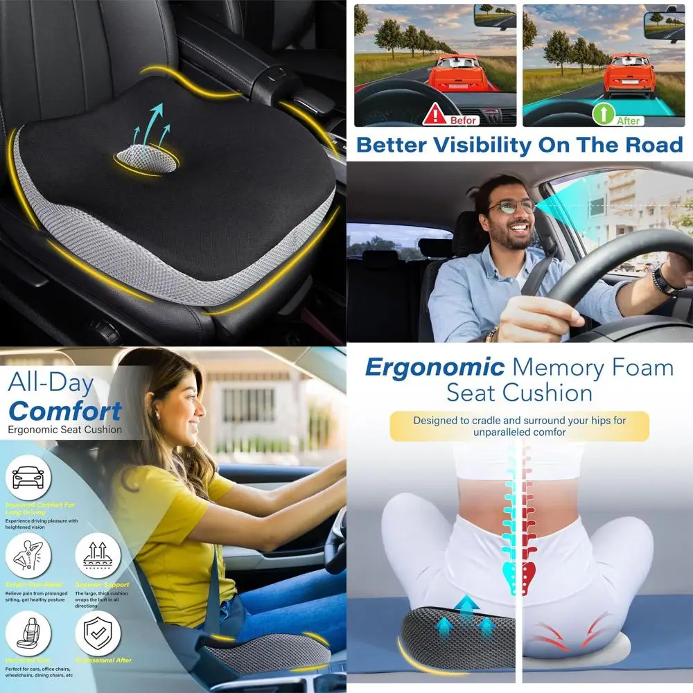 

Эргономичная подушка для автомобильного сиденья из пены с эффектом памяти для облегчения боли при ишиасе, идеально подходит для невысоких водителей на длительных поездках, комфортна для автомобилей и грузовиков.
